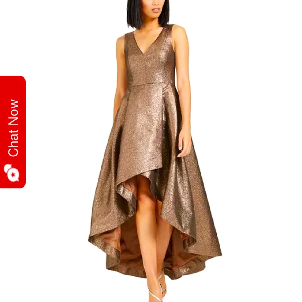 Calvin Klein Hi-low bronze metallic evening dress
